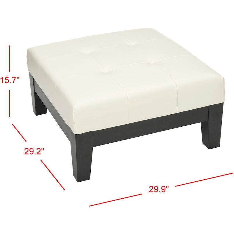 Perri Square White Leather Cocktail Ottoman
