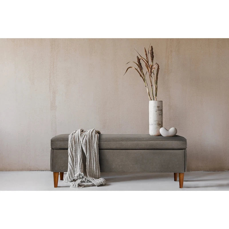 Atley Upholstered Bench with Storage and Solid Wood Legs