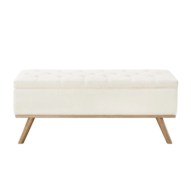 Mid-Century Modern Upholstered Storage Ottoman with Button Tufting