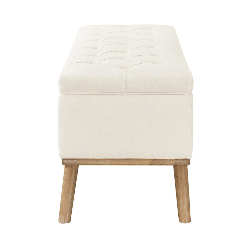 Mid-Century Modern Upholstered Storage Ottoman with Button Tufting