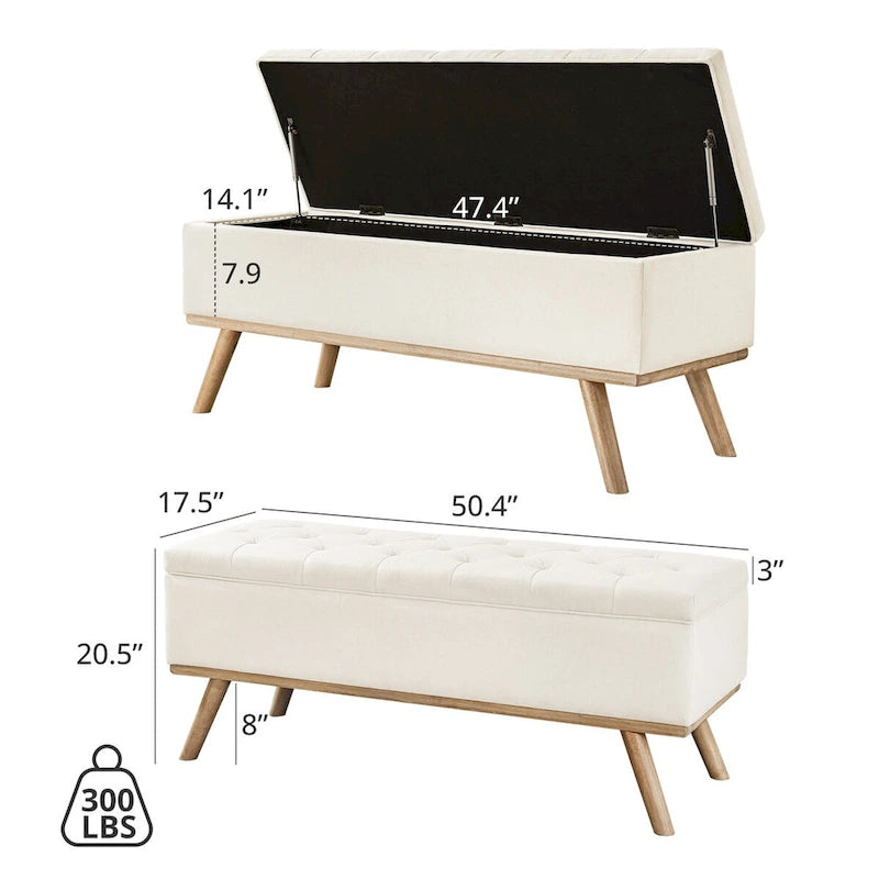 Mid-Century Modern Upholstered Storage Ottoman with Button Tufting