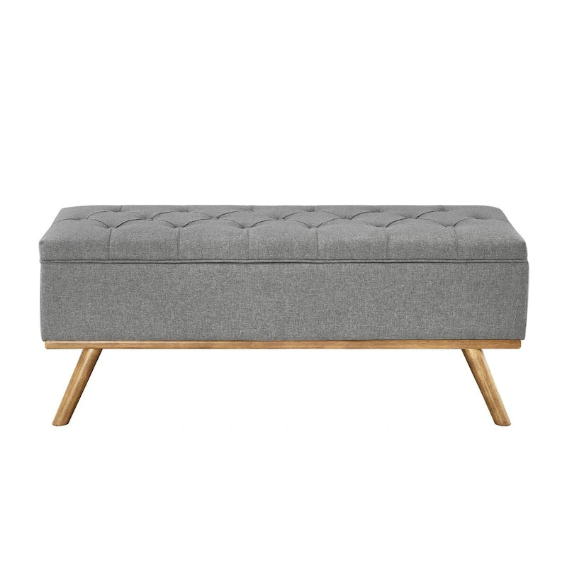 Mid-Century Modern Upholstered Storage Ottoman with Button Tufting