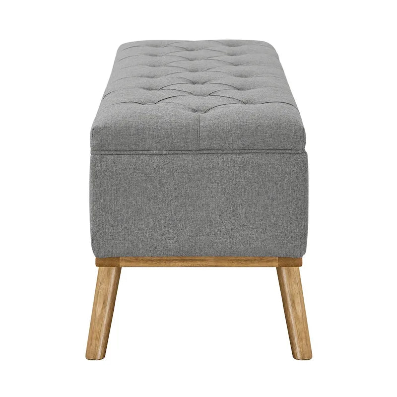 Mid-Century Modern Upholstered Storage Ottoman with Button Tufting