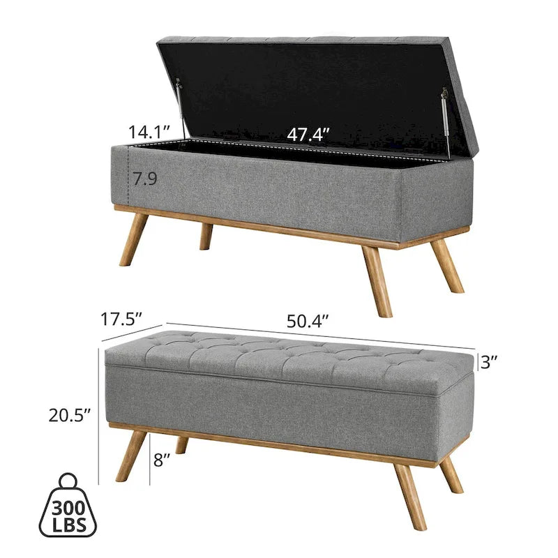 Mid-Century Modern Upholstered Storage Ottoman with Button Tufting