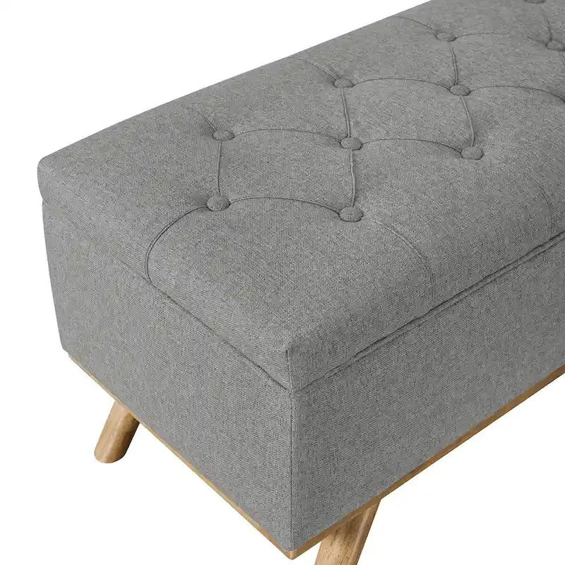 Mid-Century Modern Upholstered Storage Ottoman with Button Tufting
