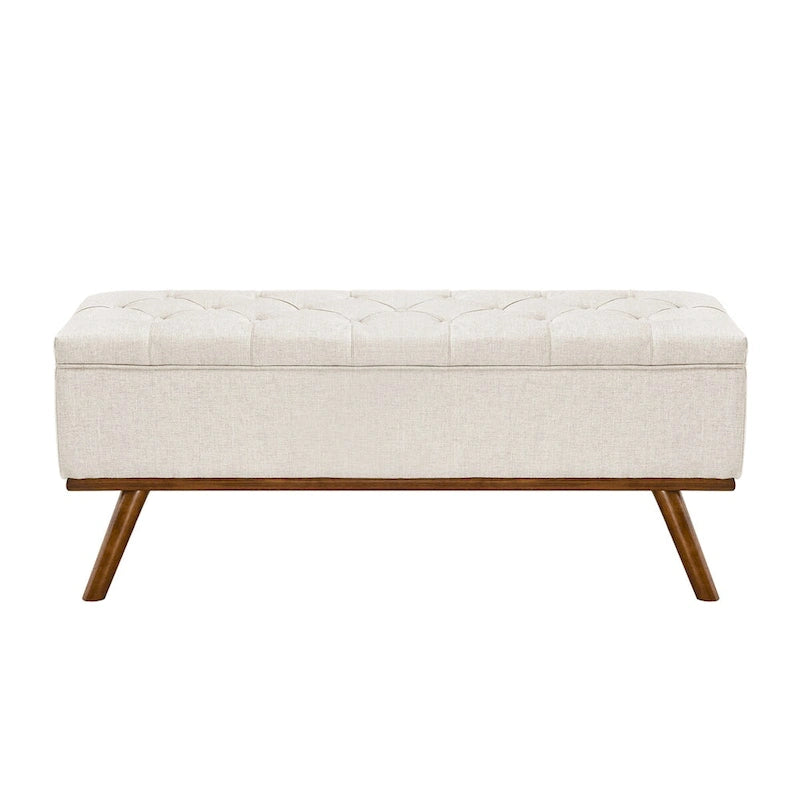 Mid-Century Modern Upholstered Storage Ottoman with Button Tufting