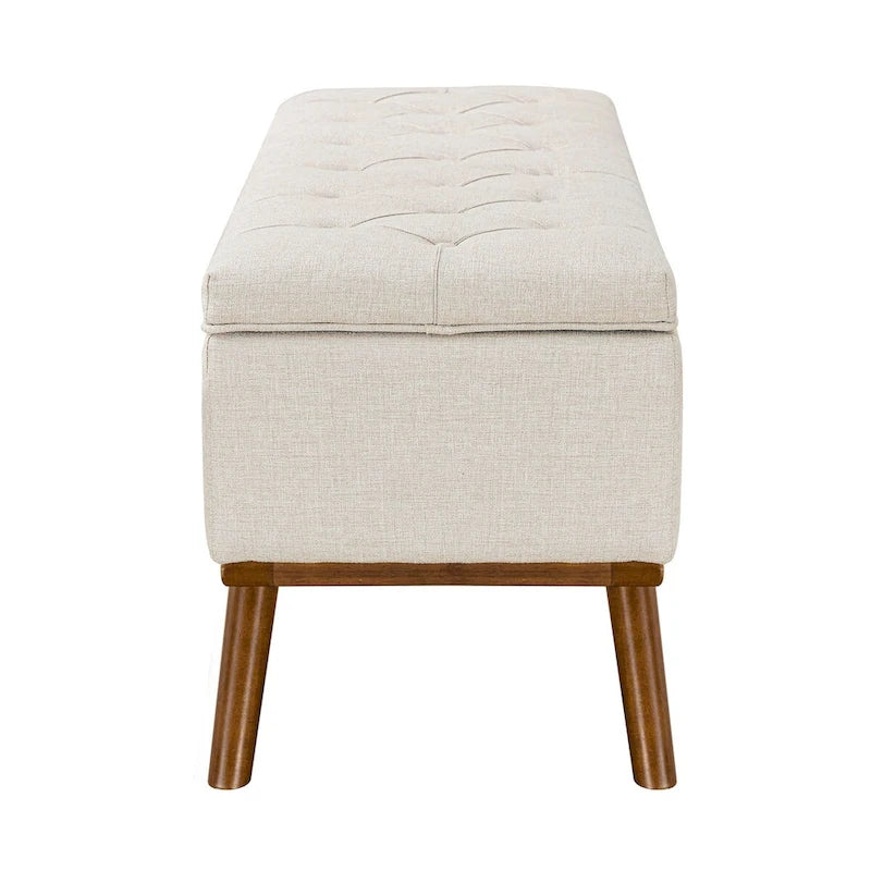 Mid-Century Modern Upholstered Storage Ottoman with Button Tufting