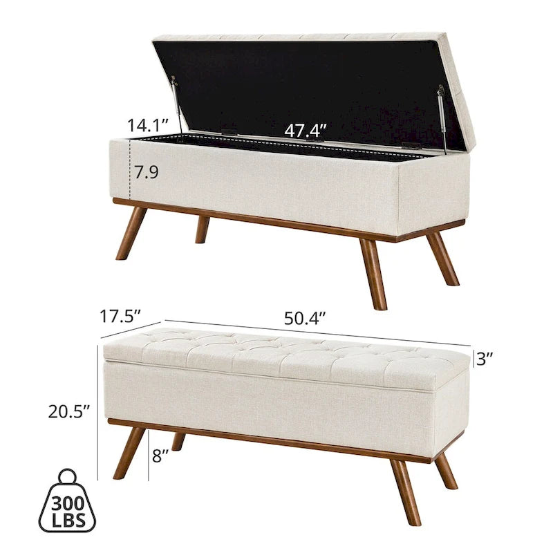 Mid-Century Modern Upholstered Storage Ottoman with Button Tufting