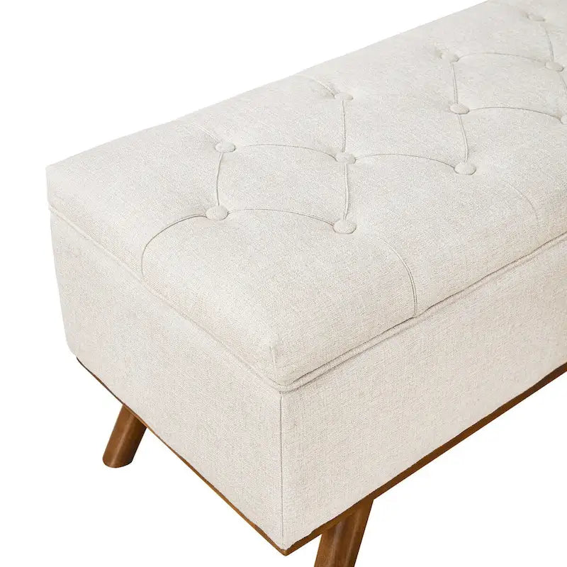 Mid-Century Modern Upholstered Storage Ottoman with Button Tufting