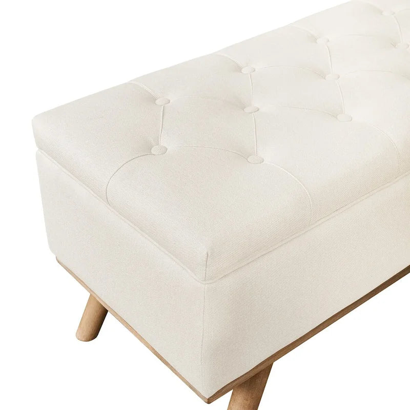Mid-Century Modern Upholstered Storage Ottoman with Button Tufting