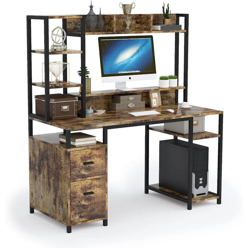 PAKASEPT 55 Computer Desk with Hutch and Storage Shelf