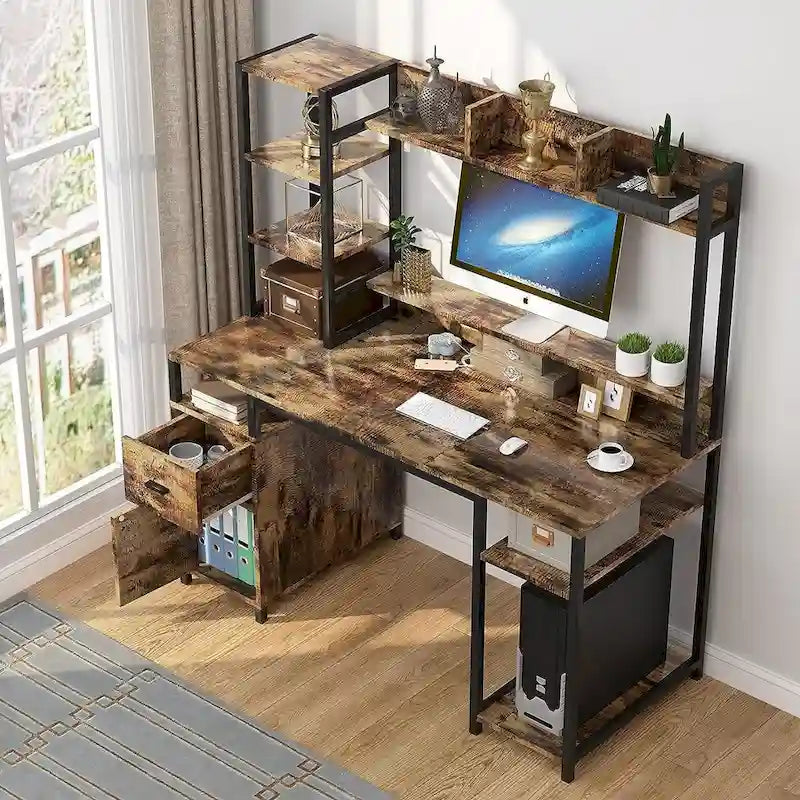 Vintage 55 Computer Desk with Hutch and Storage Shelf