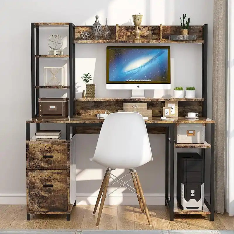 Vintage 55 Computer Desk with Hutch and Storage Shelf