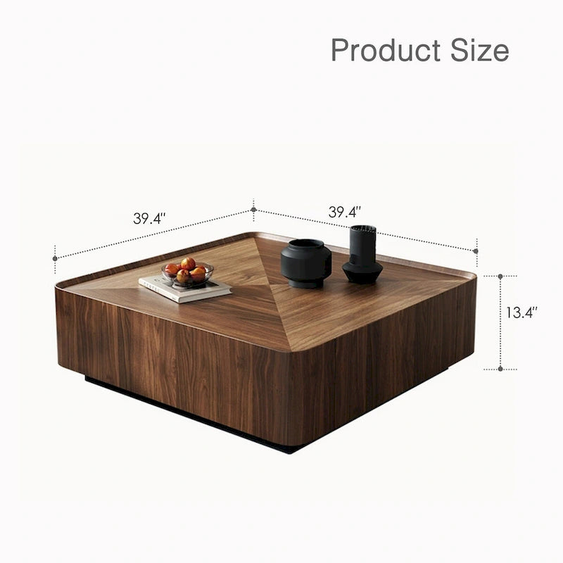 Industrial Walnut Coffee Table with Hidden Drawers - 39.37x39.37x12.6