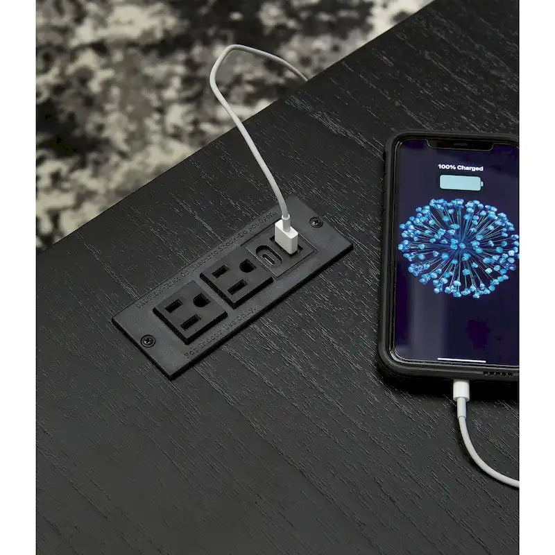 Black End Table with USB Charging Ports - 22W x 24D x 24H