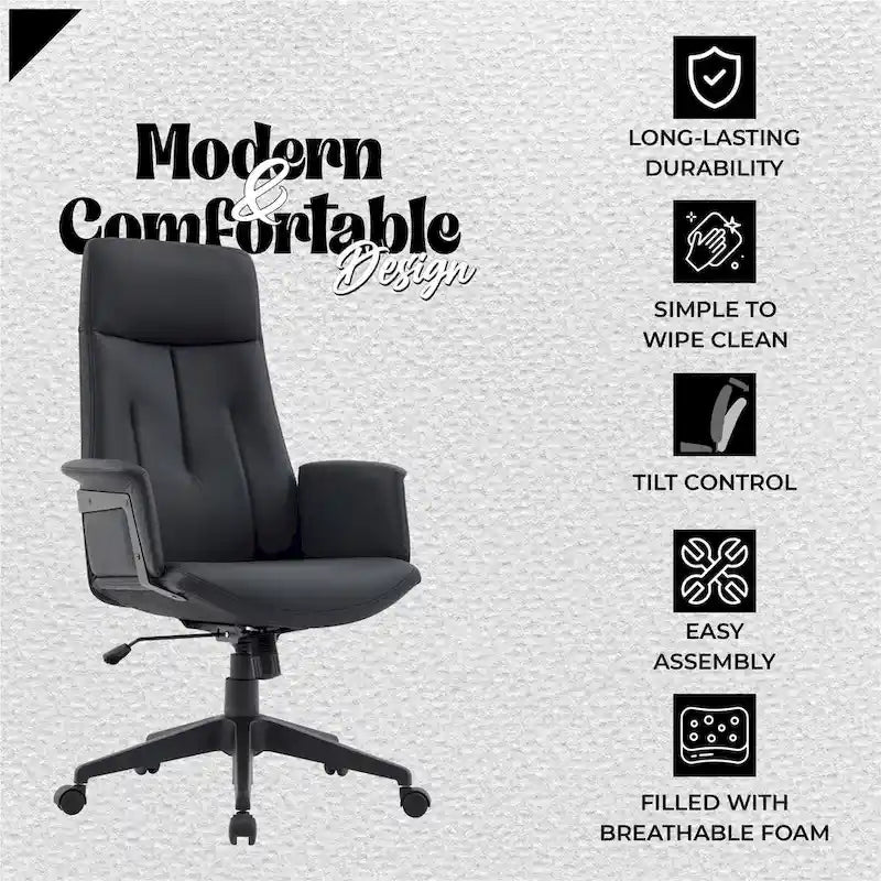 Leather Office Computer Chair Adjustable Height Swivel Desk Chair with Lumbar Support