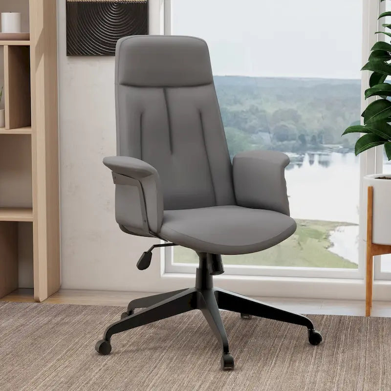 Leather Office Computer Chair Adjustable Height Swivel Desk Chair with Lumbar Support