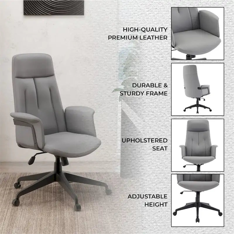 Leather Office Computer Chair Adjustable Height Swivel Desk Chair with Lumbar Support