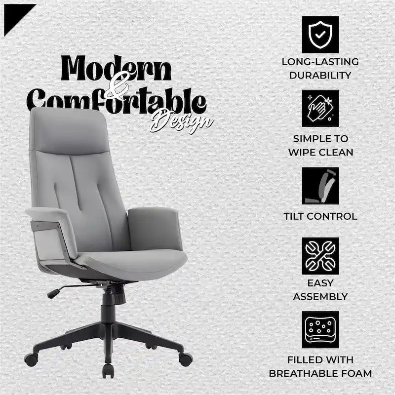 Leather Office Computer Chair Adjustable Height Swivel Desk Chair with Lumbar Support