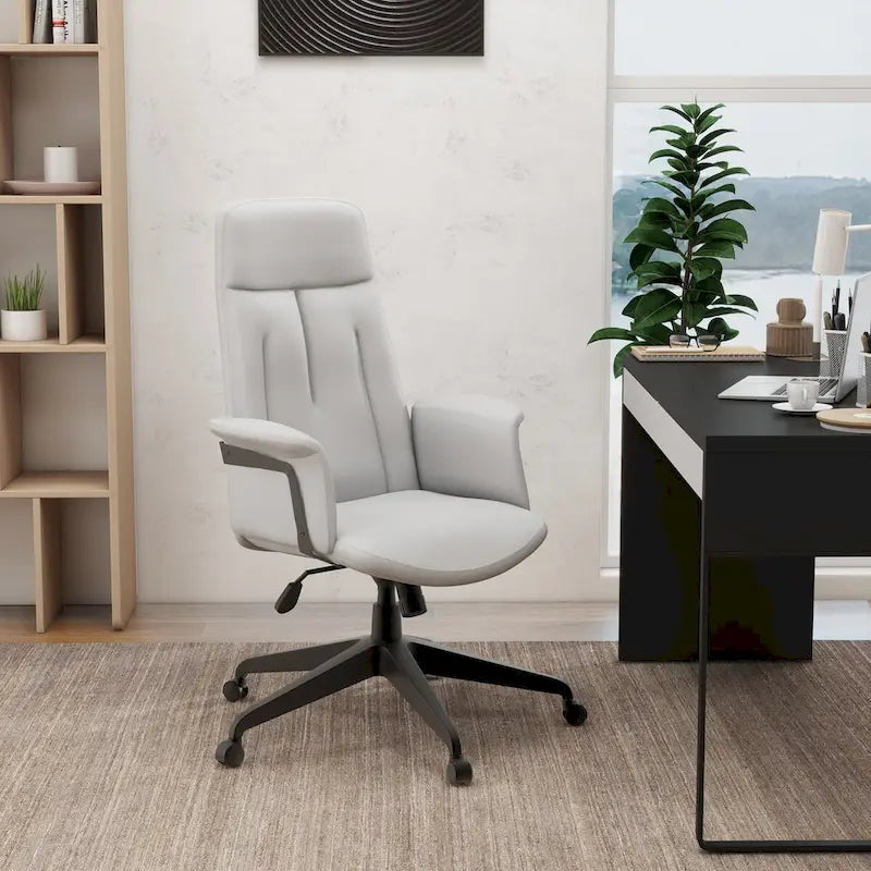 Leather Office Computer Chair Adjustable Height Swivel Desk Chair with Lumbar Support