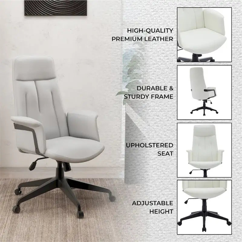 Leather Office Computer Chair Adjustable Height Swivel Desk Chair with Lumbar Support