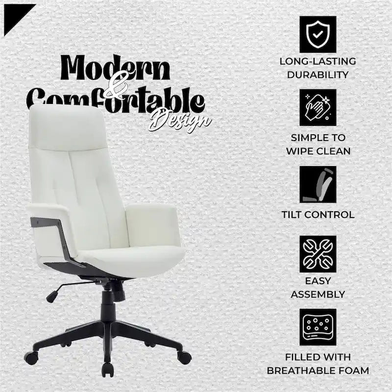 Leather Office Computer Chair Adjustable Height Swivel Desk Chair with Lumbar Support