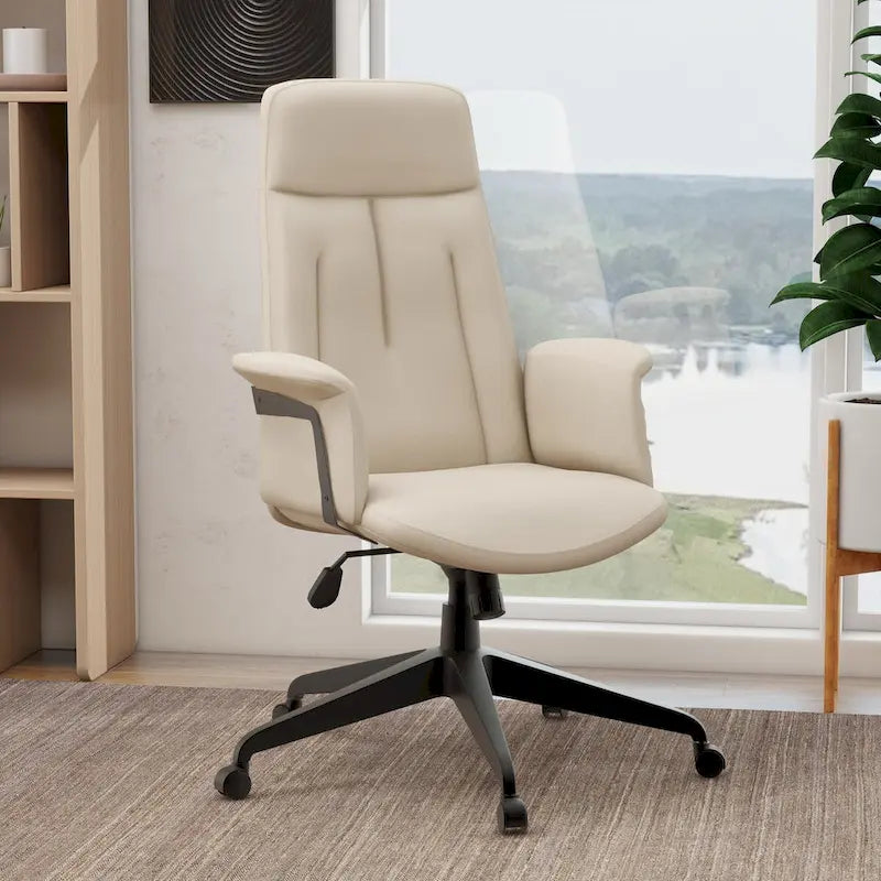 Leather Office Computer Chair Adjustable Height Swivel Desk Chair with Lumbar Support
