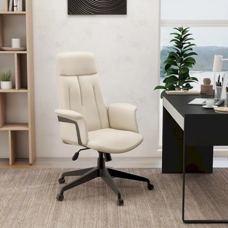 Leather Office Computer Chair Adjustable Height Swivel Desk Chair with Lumbar Support