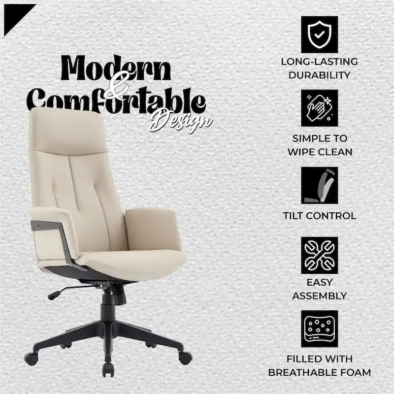 Leather Office Computer Chair Adjustable Height Swivel Desk Chair with Lumbar Support