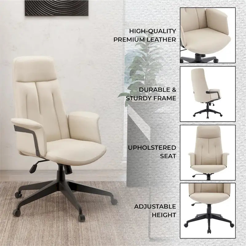Leather Office Computer Chair Adjustable Height Swivel Desk Chair with Lumbar Support