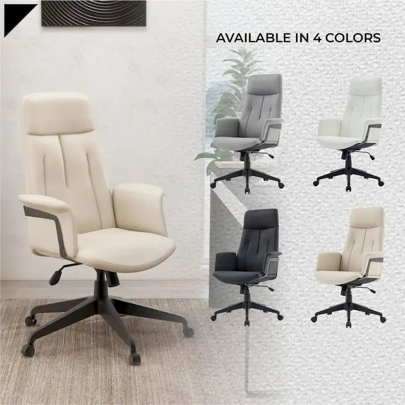 Leather Office Computer Chair Adjustable Height Swivel Desk Chair with Lumbar Support